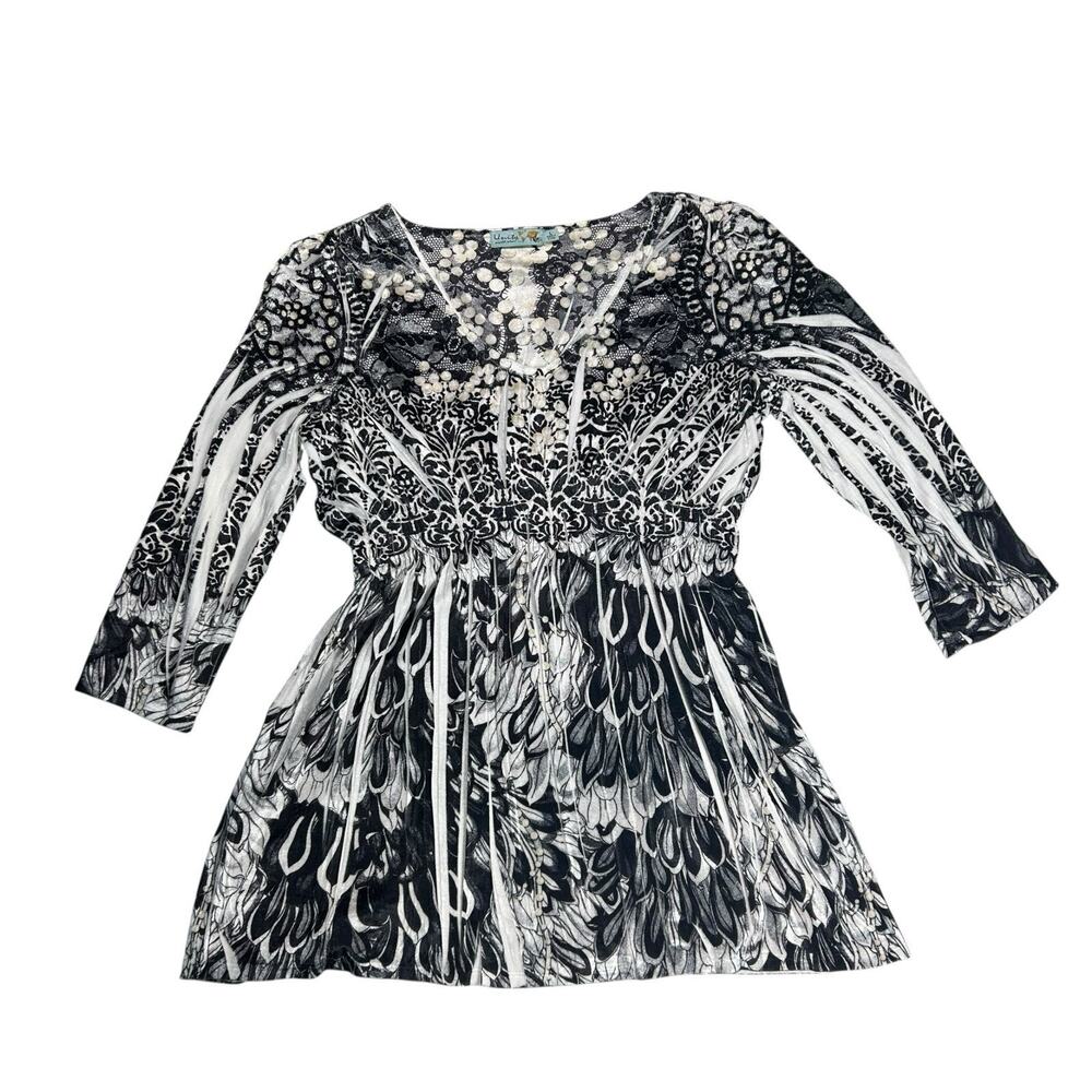 Unity Sz L Y2K Velvet Burnout Top Pearl Lace Black White Whimsigoth Witch Fairy